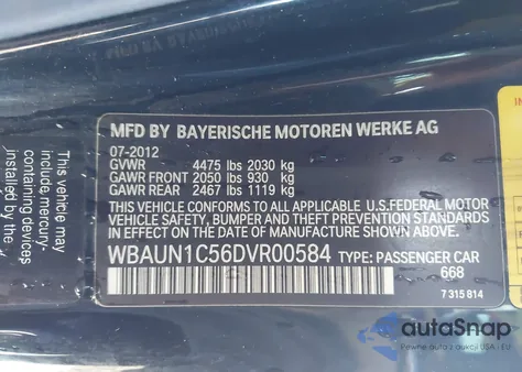 2013 BMW 128I z USA, uszkodzony, nr VIN WBAUN1C56DVR00584